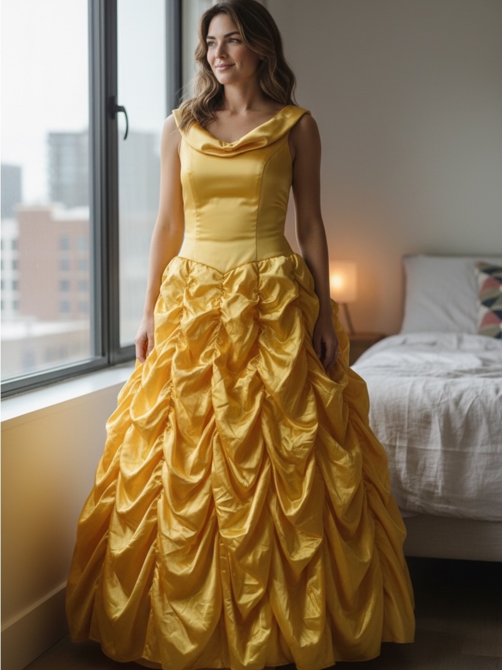 Yellow Ruched Satin Bubble Dress Costume - Princess New with Tags